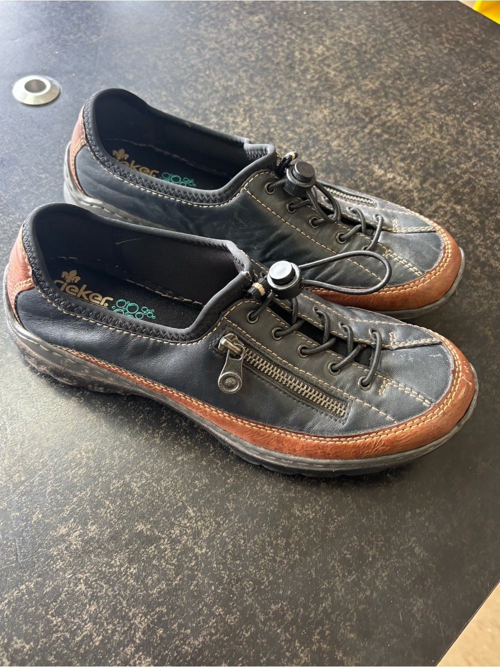 Rieker Antistress MemoSoft WomeLeather Shoes Black Brown Zip Lace EU 40 US 9-9.5 - Picture 2 of 8